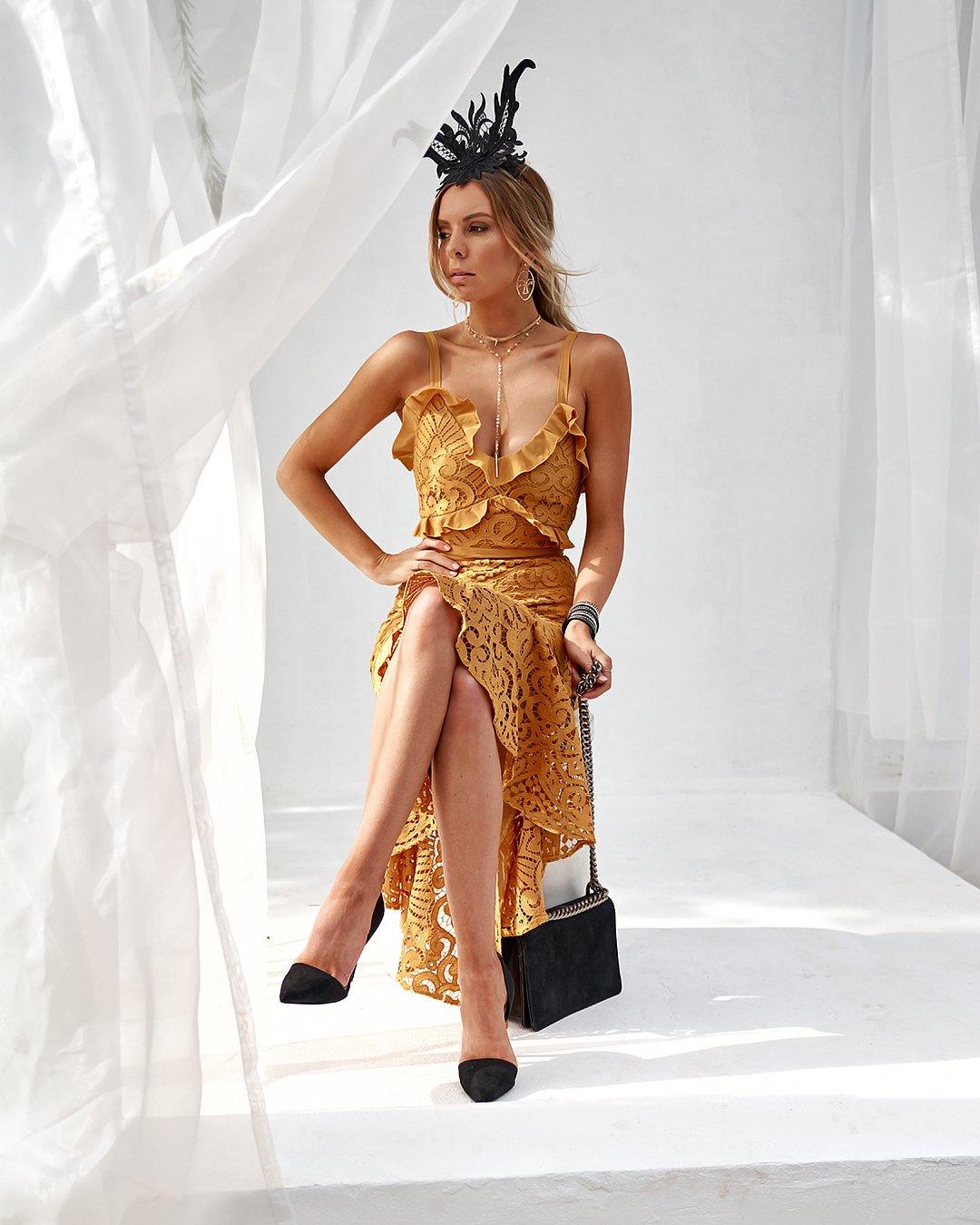 LEANNE Dress - Mustard - Drop Dead Dollbaby