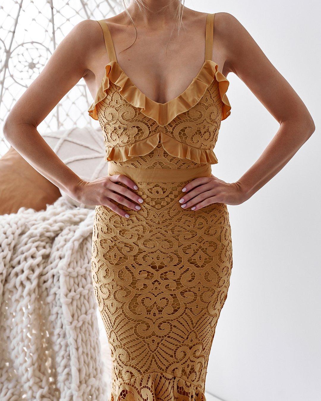 LEANNE Dress - Mustard - Drop Dead Dollbaby